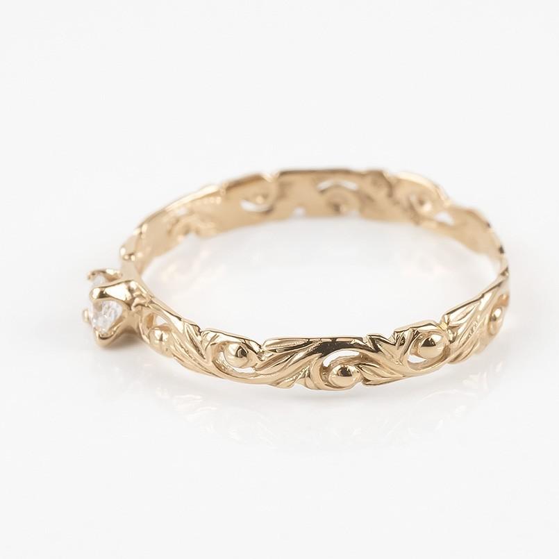 18金 リング ダイヤモンド 一粒 ハワイアンジュエリー レディース ゴールド 18k ピンクゴールドk18 透かし 指輪 婚約指輪 ピンキーリング 送料無料 セール SALEの画像