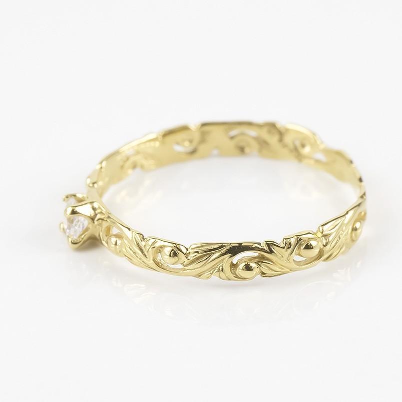 18金 リング ダイヤモンド 一粒 ハワイアンジュエリー レディース ゴールド 18k イエローゴールドk18 透かし 婚約指輪 ピンキーリング 送料無料 セール SALEの画像