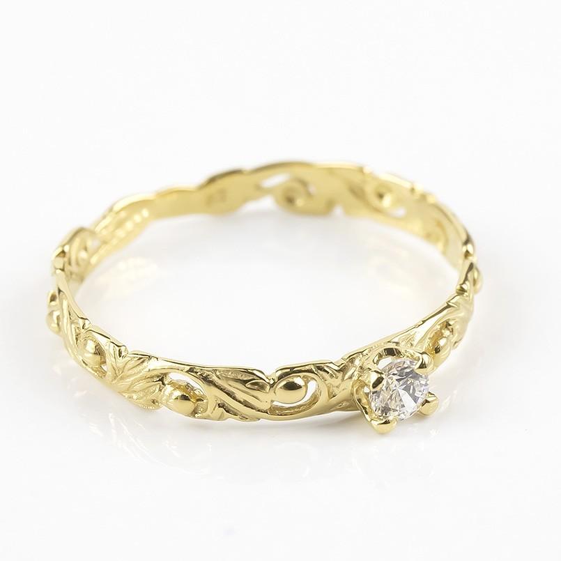 18金 リング ダイヤモンド 一粒 ハワイアンジュエリー レディース ゴールド 18k イエローゴールドk18 透かし 婚約指輪 ピンキーリング 送料無料 セール SALEの画像