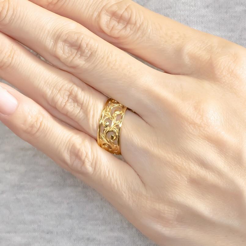 ゴールド リング ハワイアンジュエリー 指輪 イエローゴールドk10 透かし 幅広 婚約指輪 安い ピンキーリング シンプル 女性 送料無料 セール saleの画像