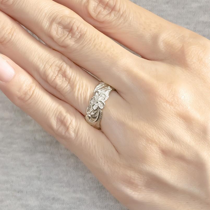 リング ハワイアンジュエリー 指輪 シルバー sv925 幅広 婚約指輪 安い プルメリア スクロール マイレ ピンキーリング シンプル 女性 送料無料 セール saleの画像
