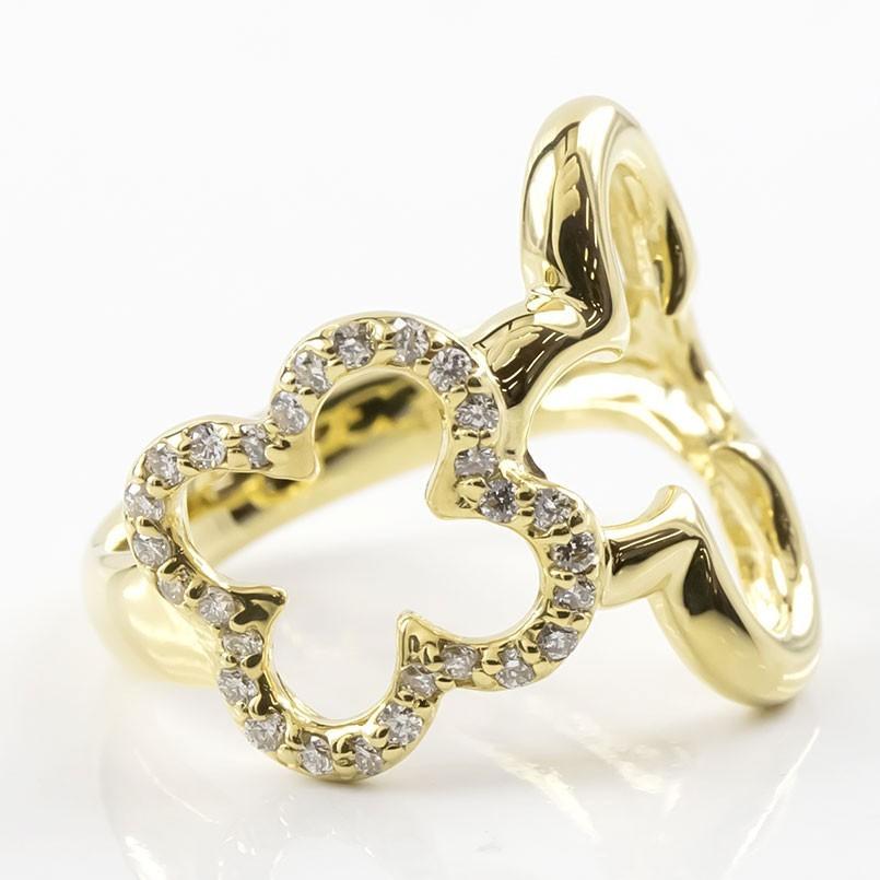 18金 リング ゴールド ダイヤモンド クローバー 指輪 幅広 イエローゴールドk18 透かし 婚約指輪 ダイヤ 安い ピンキーリング 花 送料無料 セール SALE｜atrus｜04