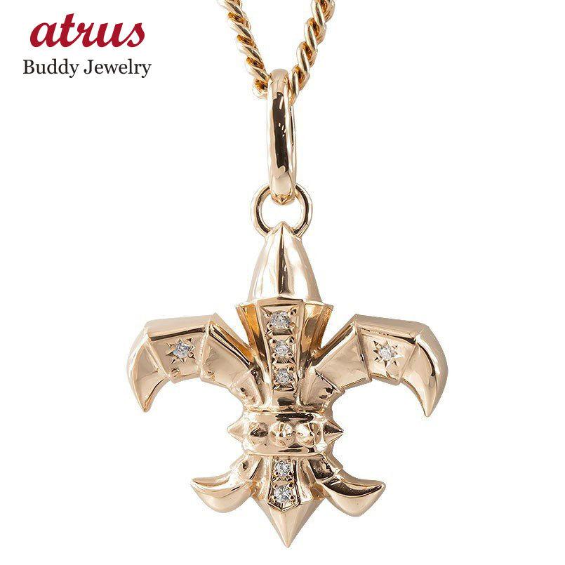 K18 ユリ紋章ダイヤモンドペンダント18金金無垢