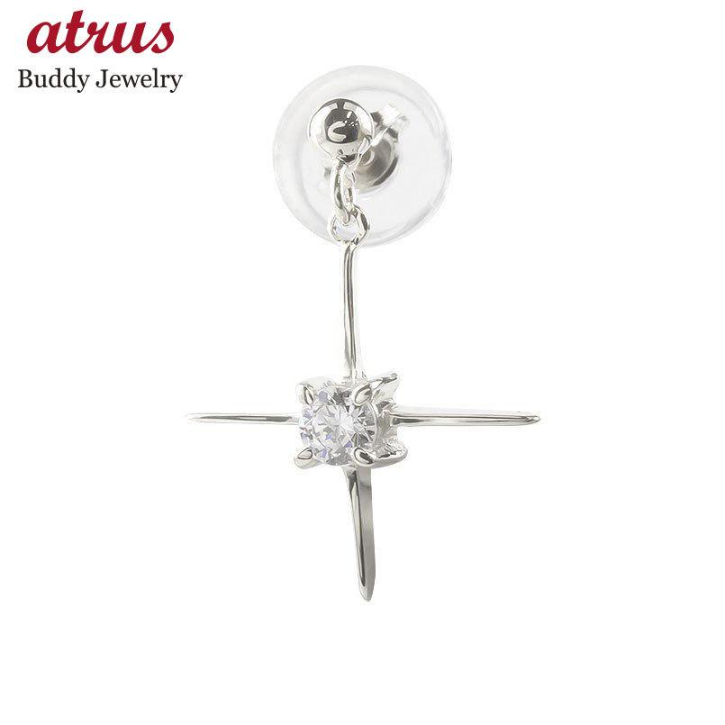 プラチナ ピアス レディース クロス 片耳 ダイヤモンド 一粒 Pt900 4月