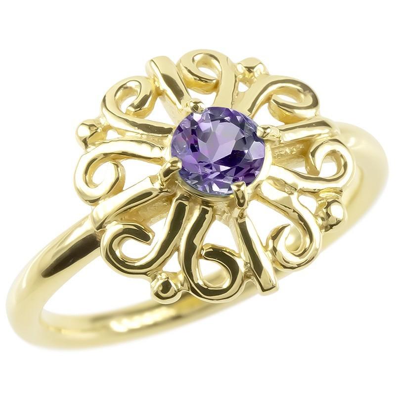 安心の日本製 ゴールド リング アメジスト レディース 指輪 イエローゴールドk10 婚約指輪 安い エンゲージリング ピンキーリング 透かし アラベスク アンティーク 花 感謝価格 Www Skylanceronline Com