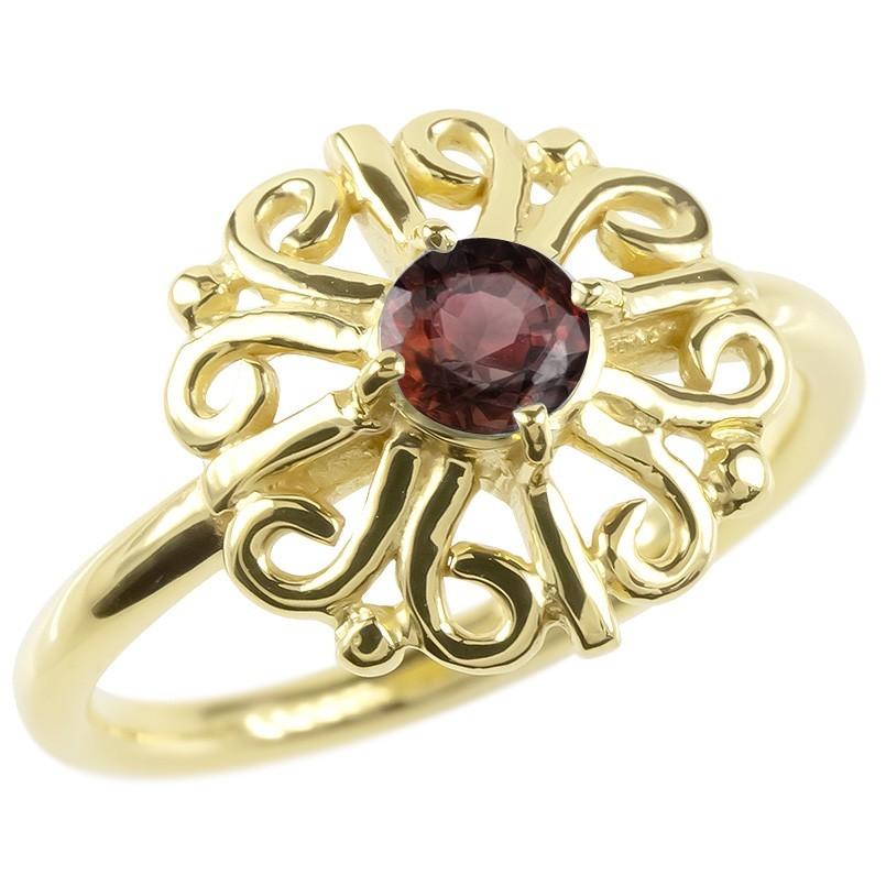 全日本送料無料 婚約指輪 18金 リング ゴールド ガーネット レディース 指輪 イエローゴールドk18 エンゲージリング ピンキーリング 透かし アラベスク アンティーク 花 激安の Www sciences Africa
