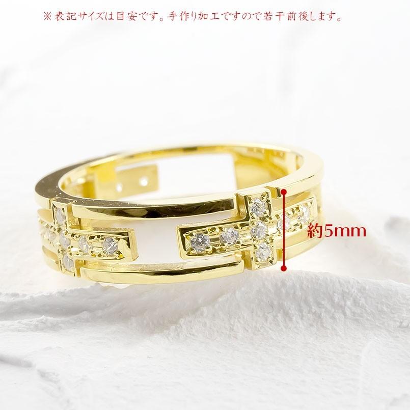 ゴールド リング ダイヤモンド クロス メンズ 指輪 10K イエローゴールドk10 ピンキーリング ダイヤ 十字架 透かし コントラッド 東京 送料無料 セール saleの画像