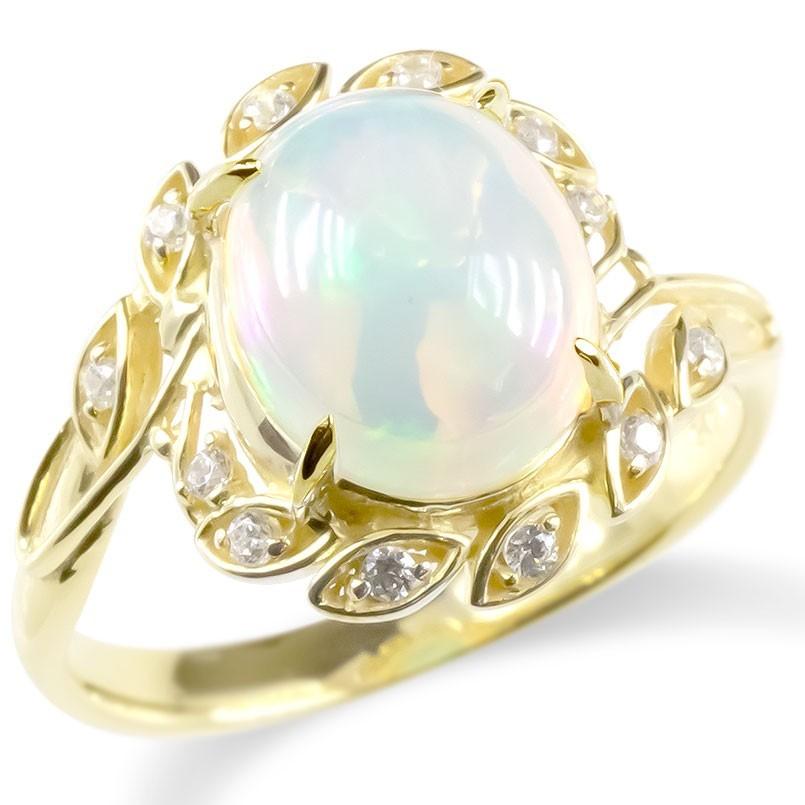 婚約指輪 ダイヤ 安い 18金 リング エチオピアオパール ダイヤモンド 指輪 ゴールド イエローゴールドk18 エンゲージリング ピンキーリング 送料無料 人気