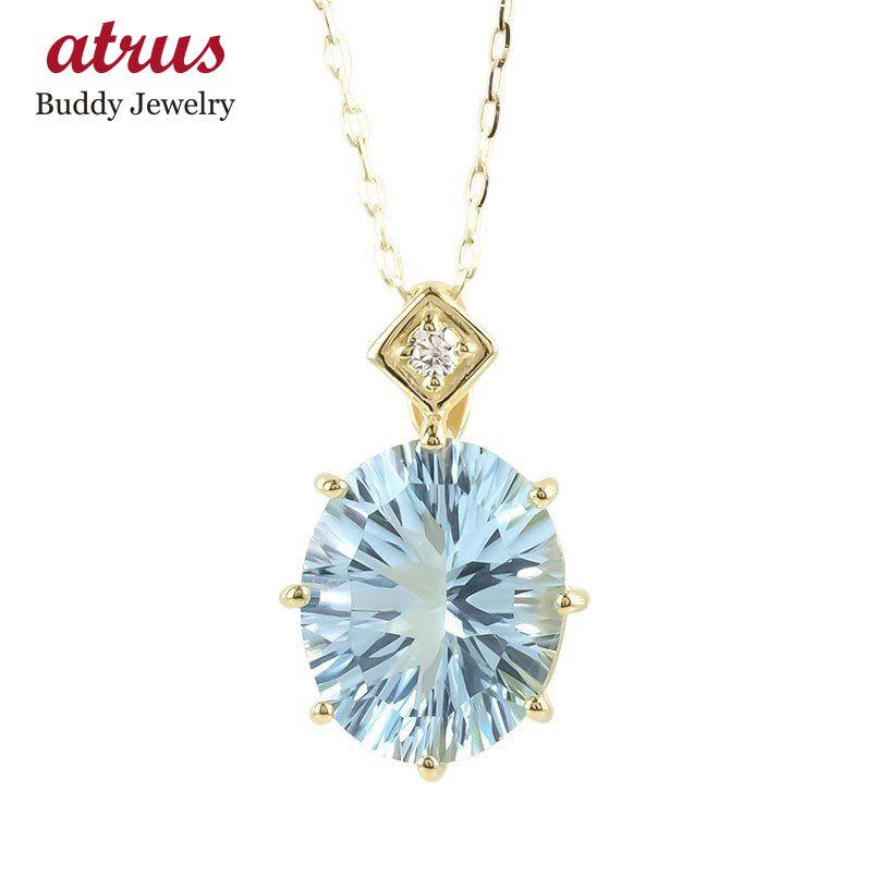 18金 ネックレス トップ レディース ブルートパーズ 大粒 ダイヤモンド ゴールド 18K イエローゴールドk18 ペンダント チェーン 女性 送料無料 セール sale