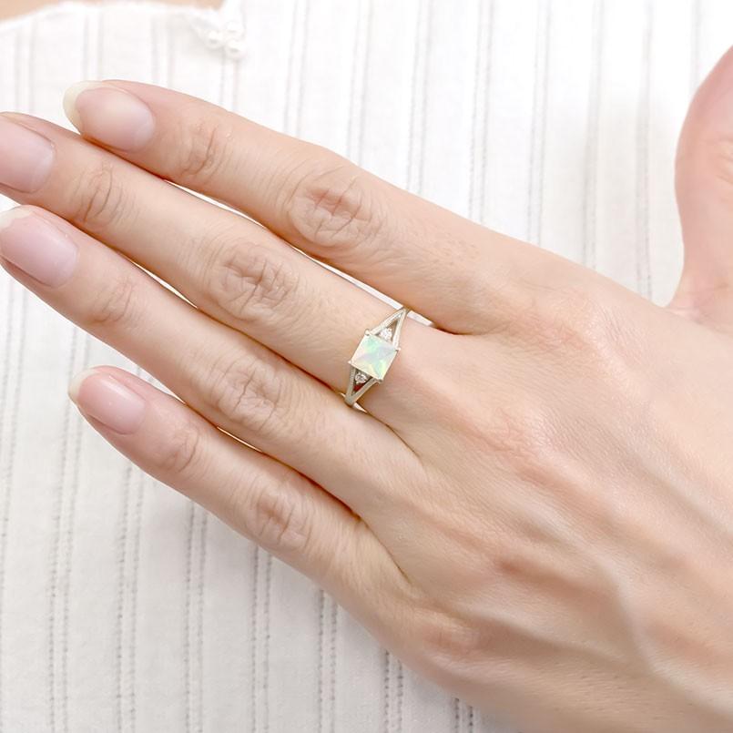 プラチナ リング エチオピアオパール ダイヤモンド レディース 指輪 pt900 ミル打ち 婚約指輪 ピンキーリング 女性 シンプル おしゃれ 送料無料 セール saleの画像