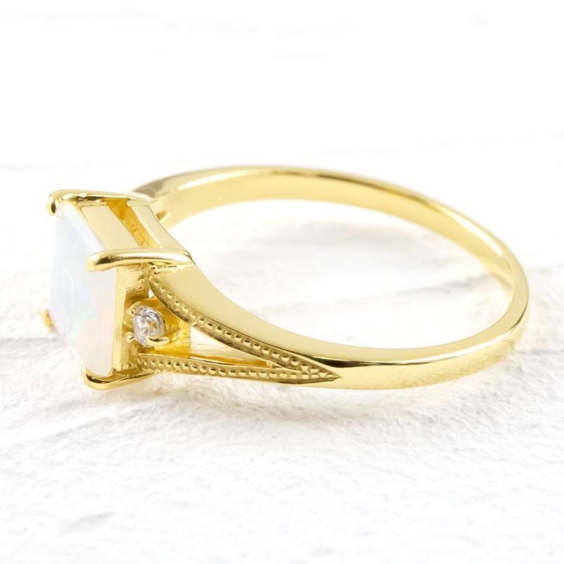 18金 リング エチオピアオパール ダイヤモンド レディース 指輪 18k イエローゴールド ミル打ち 婚約指輪 ピンキーリング シンプル 送料無料 セール saleの画像