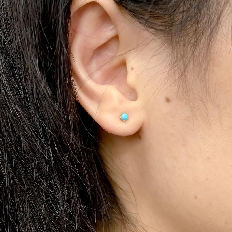 ピアス 18金 メンズ キャッチのいらないピアス トルコ 一粒 キャッチナッシャー ターコイズ ゴールド ホワイトゴールドk18 18k シンプル 送料無料 saleの画像