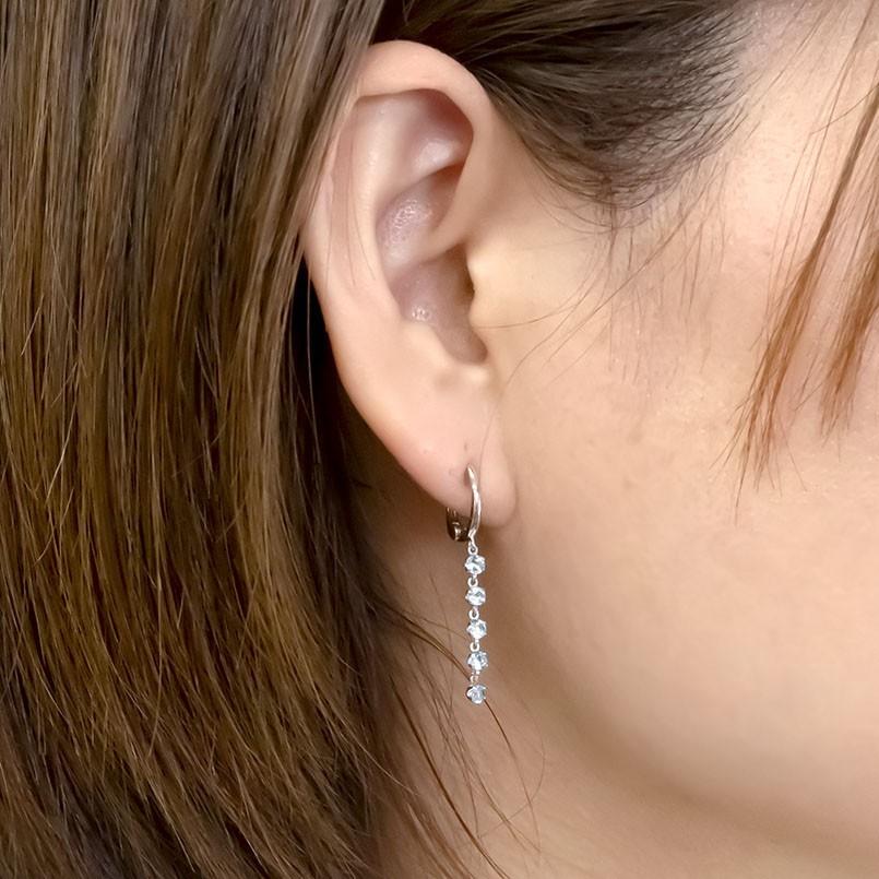 プラチナ ピアリング アクアマリン レディース pt900 イヤリング シンプル ゆれる 揺れる ノンホールピアス 3月誕生石 あすつく 送料無料 セール saleの画像