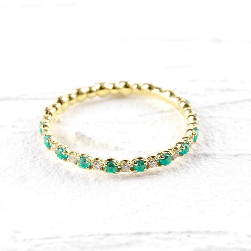 18金 リング ダイヤモンド エメラルド フルエタニティ レディース 指輪 ゴールド 18k イエローゴールドk18 婚約指輪 エンゲージリング 送料無料 セール saleの画像