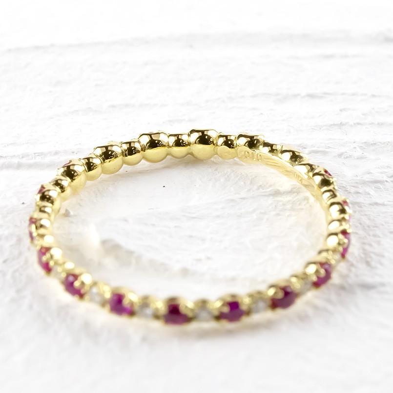 18金 リング ダイヤモンド ルビー フルエタニティ 指輪 ゴールド 18k イエローゴールドk18 婚約指輪 ダイヤ 安い エンゲージリング 送料無料 セール saleの画像