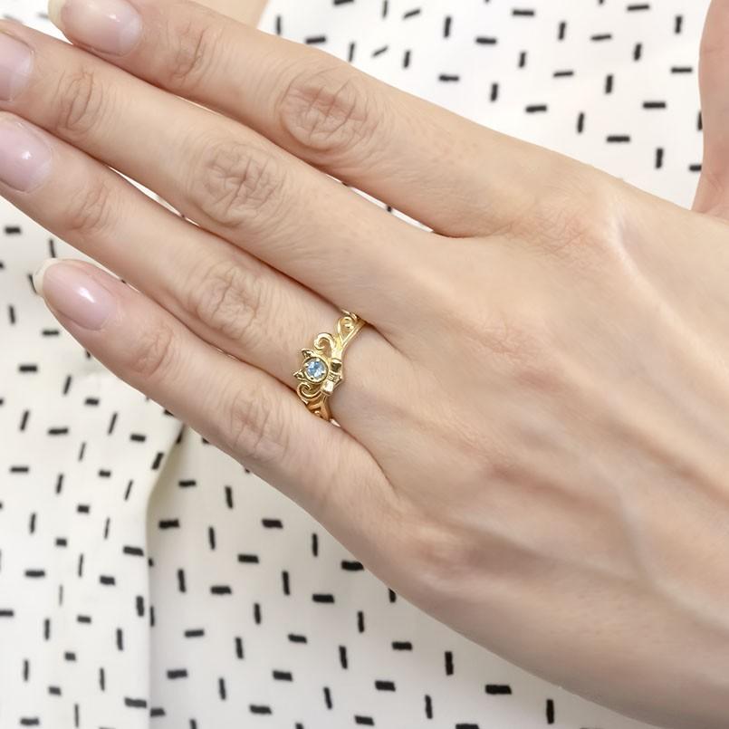 人気絶頂 エンゲージリング 安い 婚約指輪 リボン ティアラ イエローゴールドk10 指輪 猫 ブルートパーズ レディース リング ゴールド ティアラ調のデザインが可愛いリング 猫ジュエリー ピンキーリング 送料無料 ネコ 女性 レディースアクセサリー Hermandad