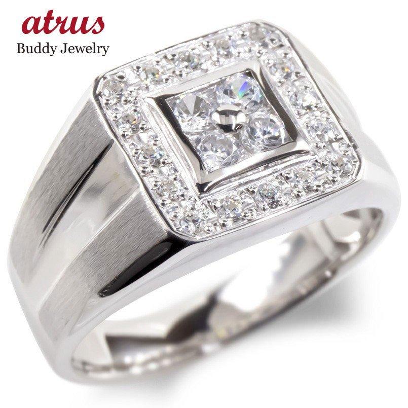 ジュエリー工房アトラス プラチナ リング メンズ ダイヤモンド 印台