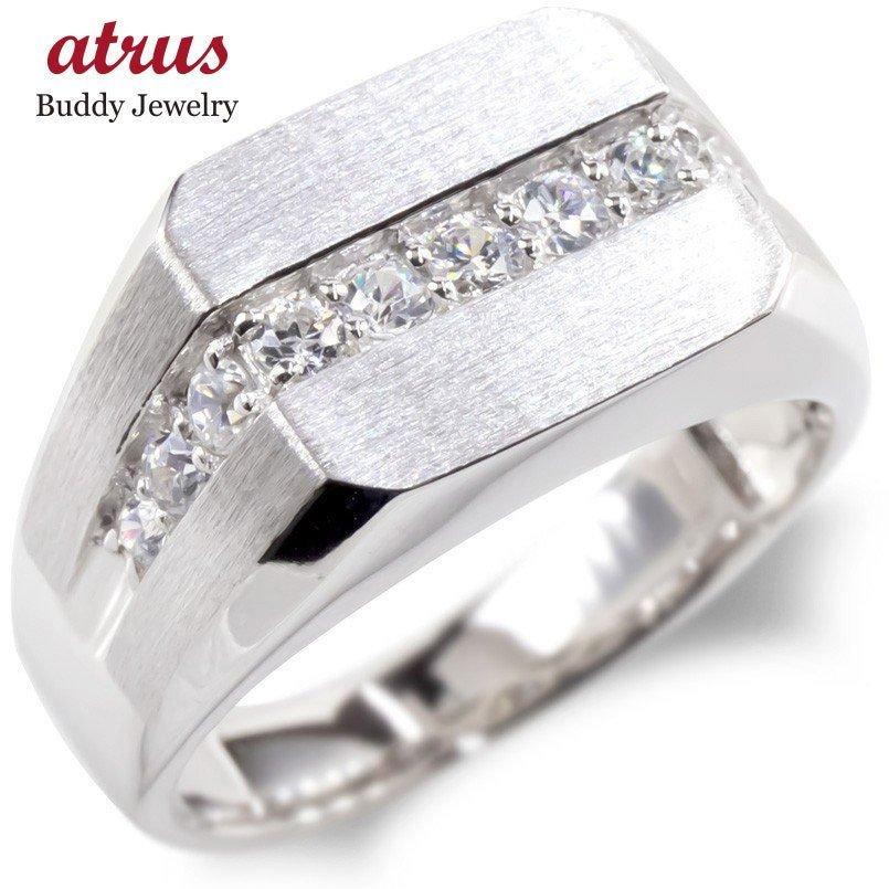 プラチナ リング メンズ ダイヤモンド 印台 ダイヤ 指輪 Pt900 太め ピンキーリング 男性 幅広 つや消し 上品 送料無料 Supersport Tn