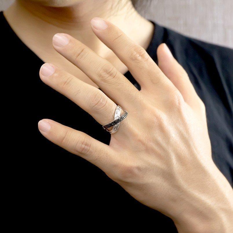 ゴールド リング ブラックダイヤモンド 月桂樹 メンズ 指輪 ミル打ち 10k ホワイトゴールドk10 ピンキーリング 幅広 送料無料 人気 セール saleの画像