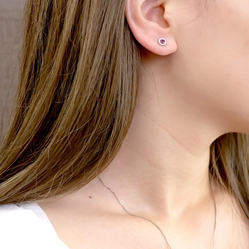 プラチナ 片耳ピアス ルビー ダイヤモンド キャッチのいらないピアス