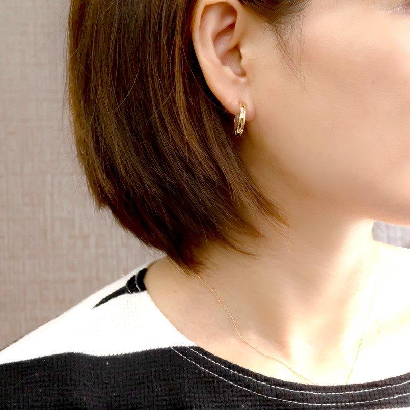 ピアリング イヤリング 安い リバーシブル イエローゴールドk10 ホワイトゴールドk10 地金 フープイヤリング 男女兼用 あすつく セール saleの画像