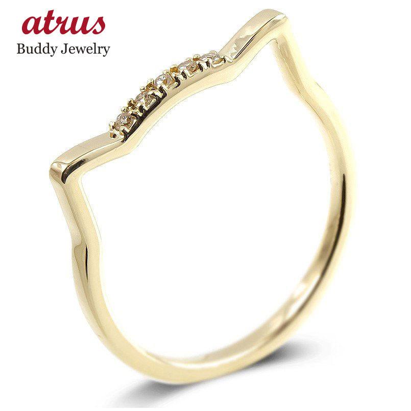 婚約指輪 ダイヤ 安い 18金 リング ライトブラウンダイヤモンド 猫 指輪 ゴールド 18k イエローゴールドk18 エンゲージリング ネコ 送料無料 セール SALE