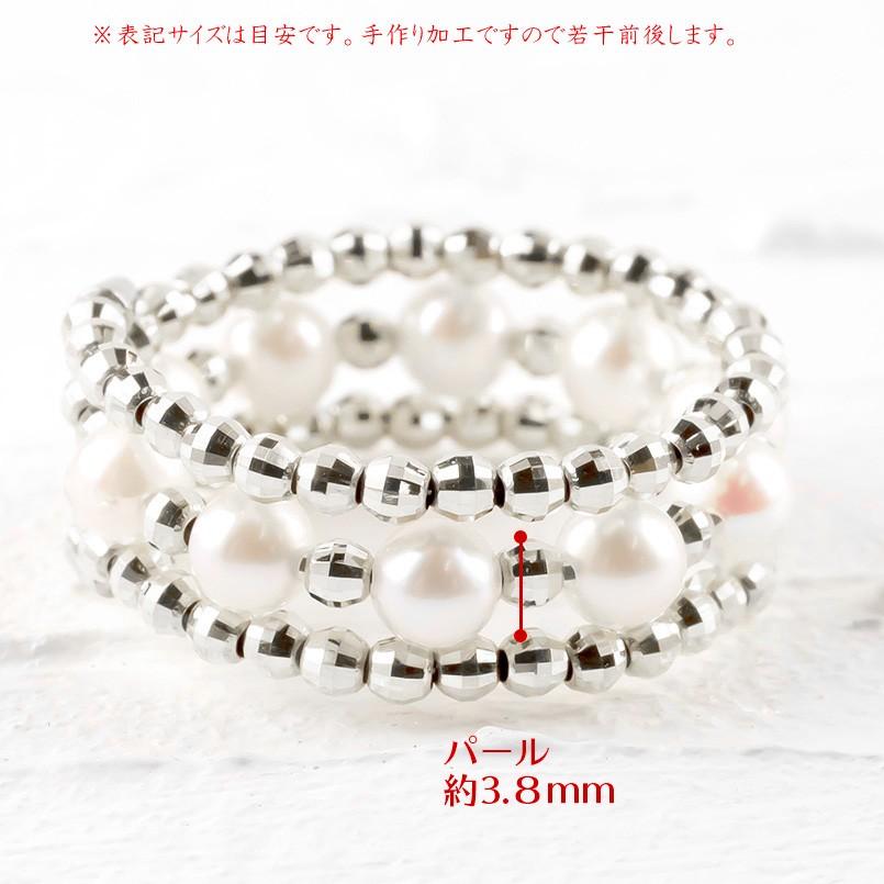 18金 フリーサイズ リング 3連 パール 形状記憶 ゴールド 18k ホワイトゴールドk18 ミラーボール あこや真珠 指輪 あすつく 送料無料 セール saleの画像