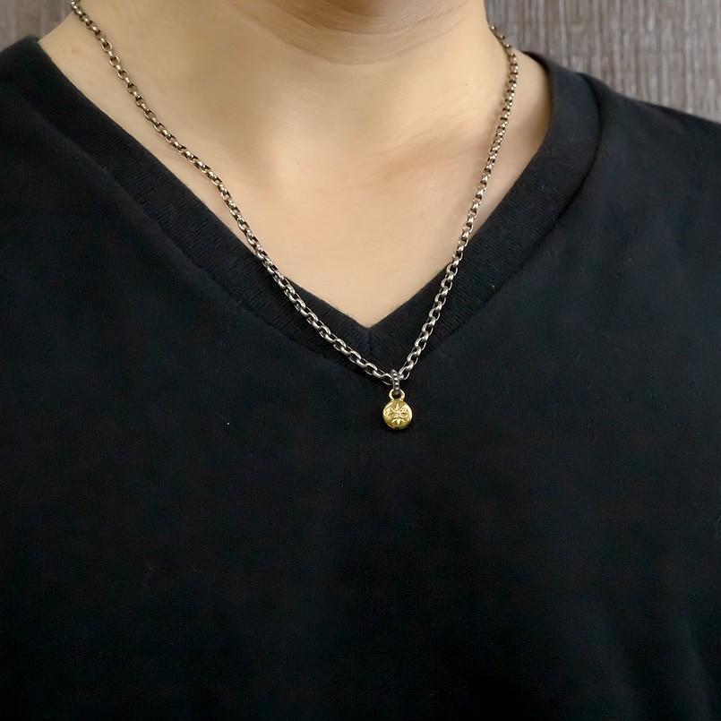 純金 ネックレス 24金 トップ メンズ ダイヤモンド 一粒 丸 ペンダントトップ 燻し チェーン sv925 k24 男性 個性的 送料無料 人気 セール saleの画像