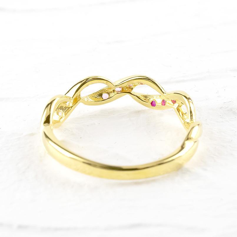 18金 リング ダイヤモンド ピンクトルマリン ルビー スクロール 指輪 ゴールド 18k イエローゴールドk18 婚約指輪 ダイヤ 安い 送料無料 セール saleの画像