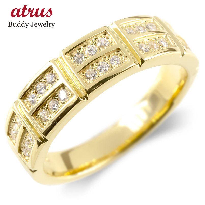 18金 リング ダイヤモンド メンズ 指輪 ゴールド 18k イエローゴールドk18 ピンキーリング リング 幅広 レンガ調 ブリック 送料無料 人気 セール SALE