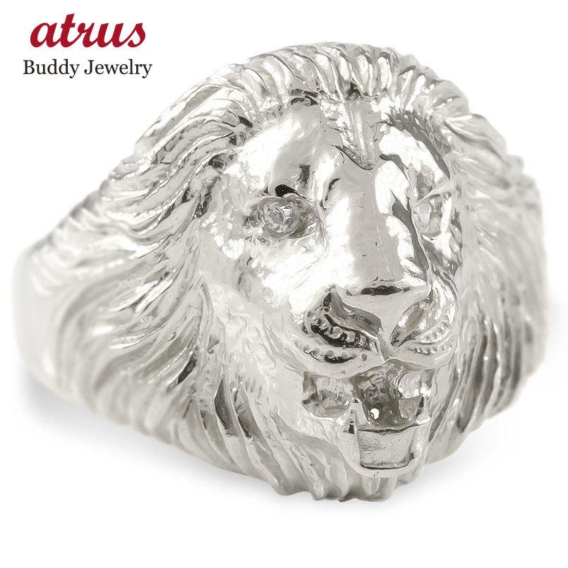 ゴールド リング ライオン ダイヤモンド 指輪 10k ホワイトゴールドk10  