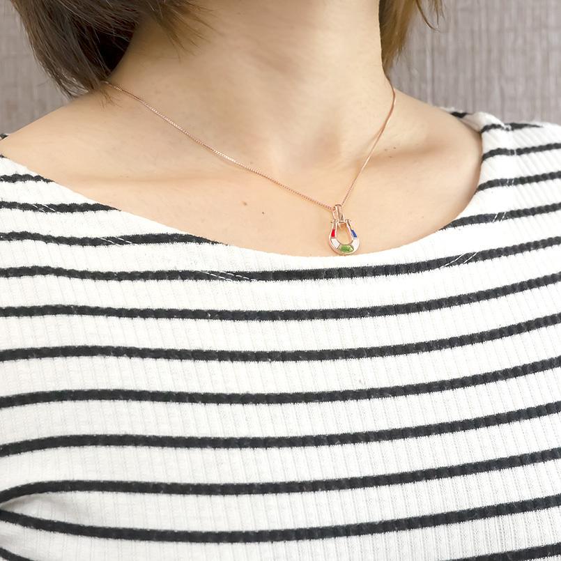 ゴールド ネックレス ダイヤモンド 馬蹄 リバーシブル 10金 ピンクゴールドk10 エポキシ樹脂 ペンダントトップ バテイ 女性 カラフル ポップ 送料無料 saleの画像