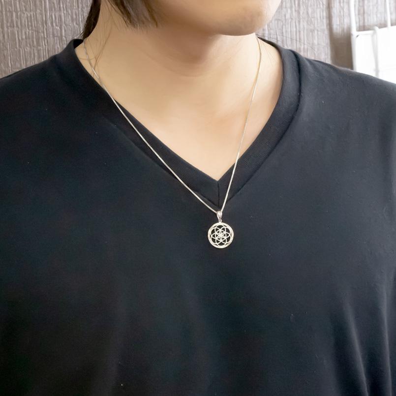 シルバー 18金 ネックレス トップ メンズ シードオブライフ sv925 イエローゴールドk18 ペンダント 地金 透かし 幾何学模様 送料無料 セール saleの画像