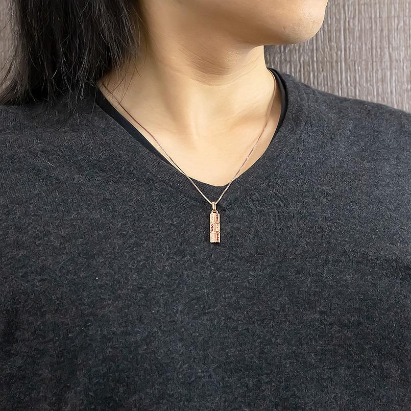 ゴールド ネックレス メンズ ダイヤモンド ルビー トップ バーネックレス 10金 10K ピンクゴールドk10 ペンダント 男性 シンプル 送料無料 人気 セール saleの画像