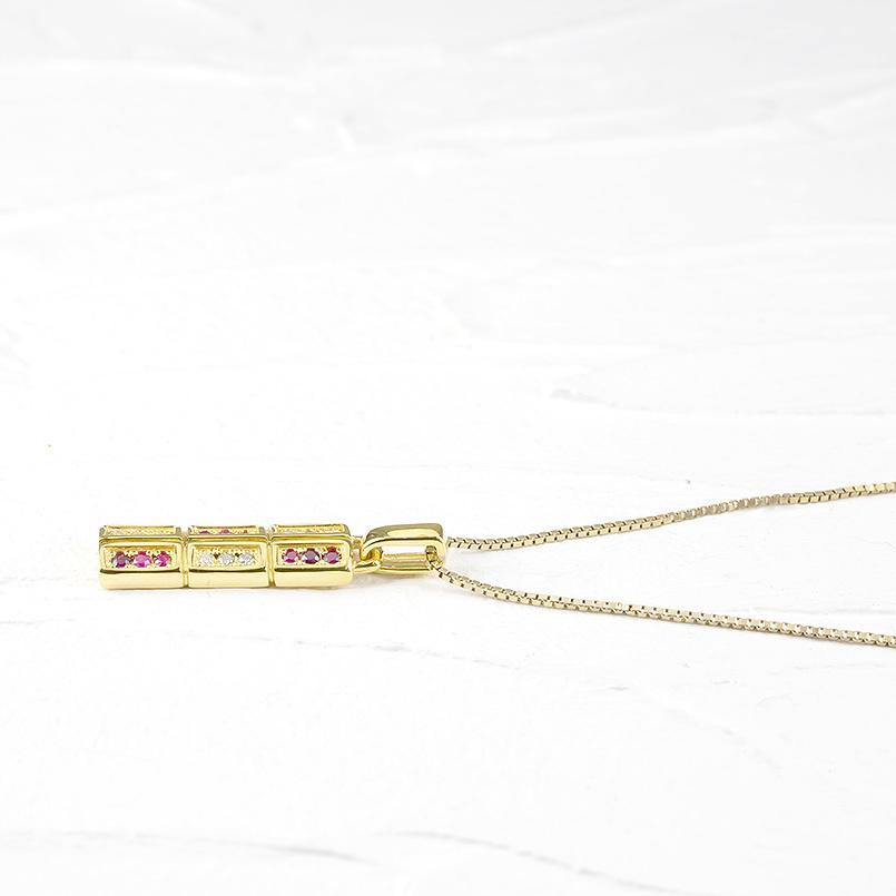 ゴールド ネックレス メンズ ダイヤモンド ルビー トップ バーネックレス 10金 10K イエローゴールドk10 ペンダント 男性 シンプル 送料無料 セール saleの画像