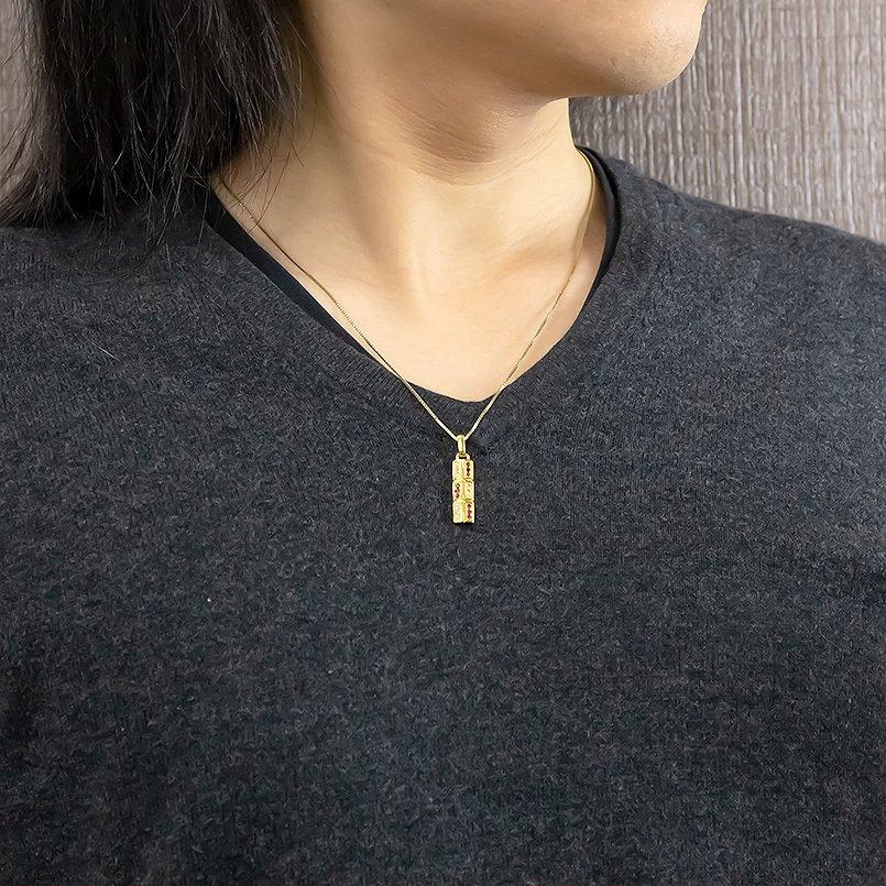 ゴールド ネックレス メンズ ダイヤモンド ルビー トップ バーネックレス 10金 10K イエローゴールドk10 ペンダント 男性 シンプル 送料無料 セール saleの画像