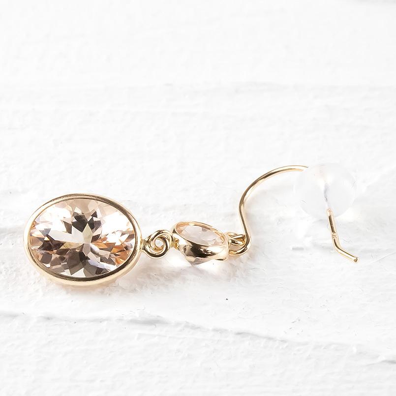 ピアス 18金 揺れる レディース モルガナイト ゴールド ピンクゴールド  