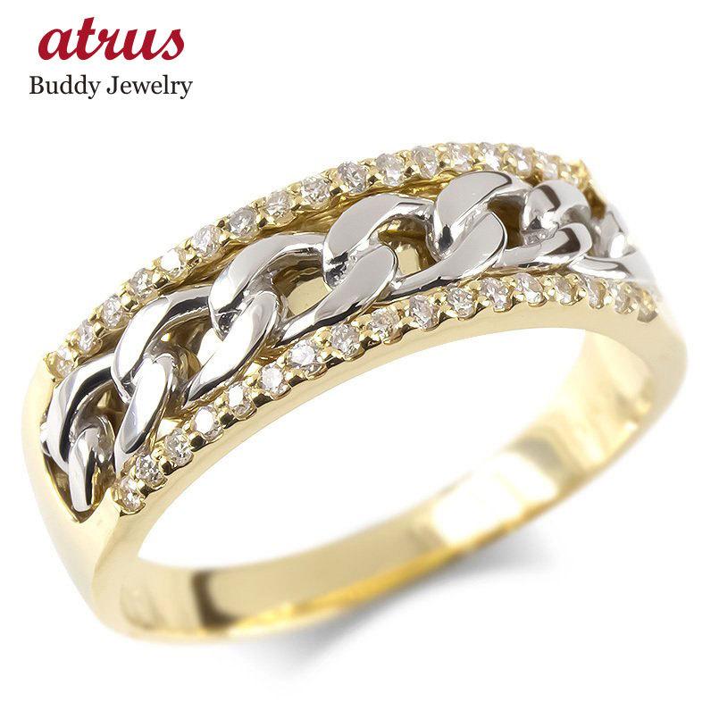 指輪 金 プラチナ コンビ ダイヤ メンズ レディース 太め ゴールド