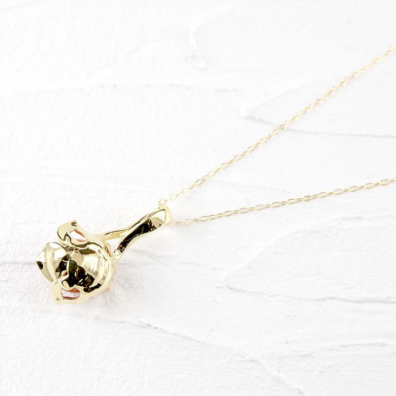 18金 ネックレス サンゴ 一粒 大粒 花 ゴールド 18K イエローゴールドK18 アズキチェーン 花びら 透かし 珊瑚 人気 送料無料 セール saleの画像