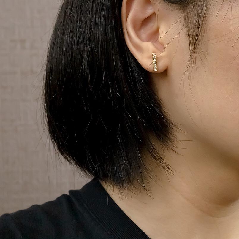 18金 片耳ピアス ダイヤモンド メンズ スタッドピアス ゴールド イエローゴールドk18 18k バー 人気 宝石 男女兼用 あすつく 送料無料 セール saleの画像