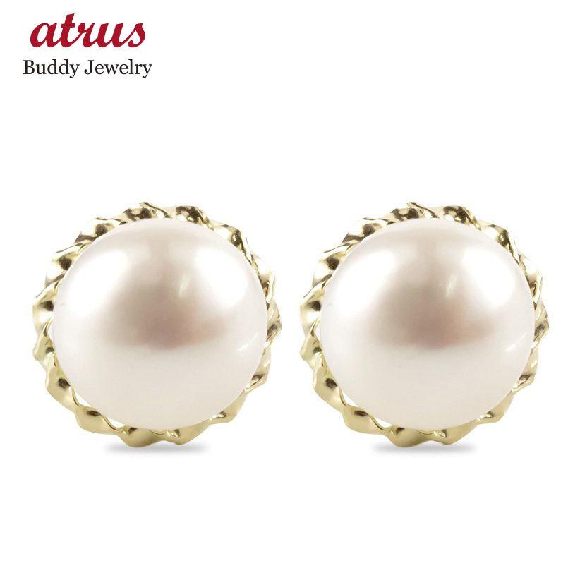 ジュエリー工房アトラス ゴールド ピアス ペア 淡水パール ボタン