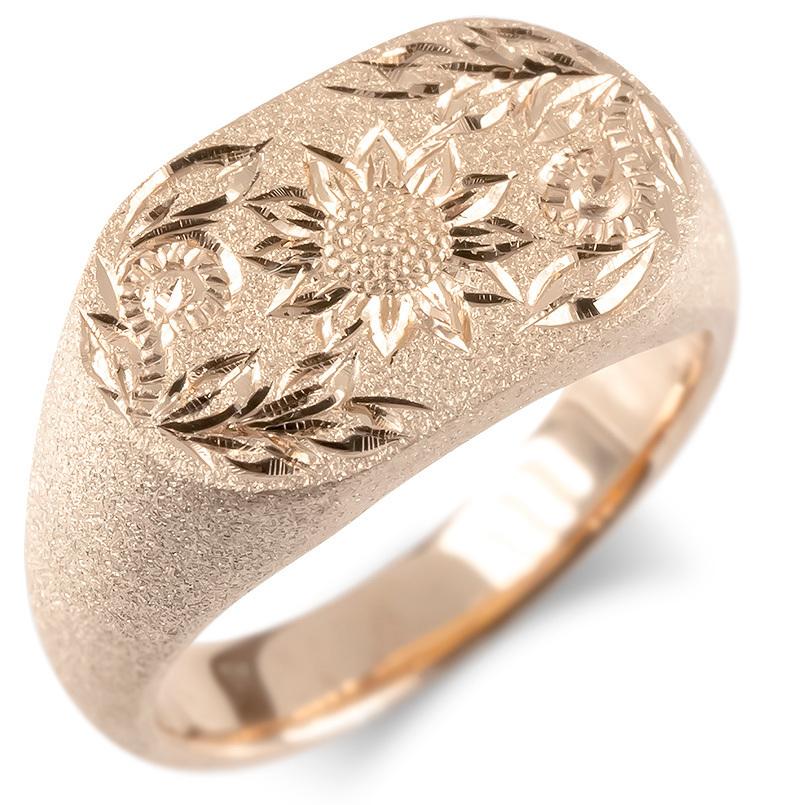 18金 リング 指輪 印台 ひまわり ゴールド 18k ピンクゴールドk18 婚約指輪 安い エンゲージリング ピンキーリング 幅広 女性 送料無料 セール SALE