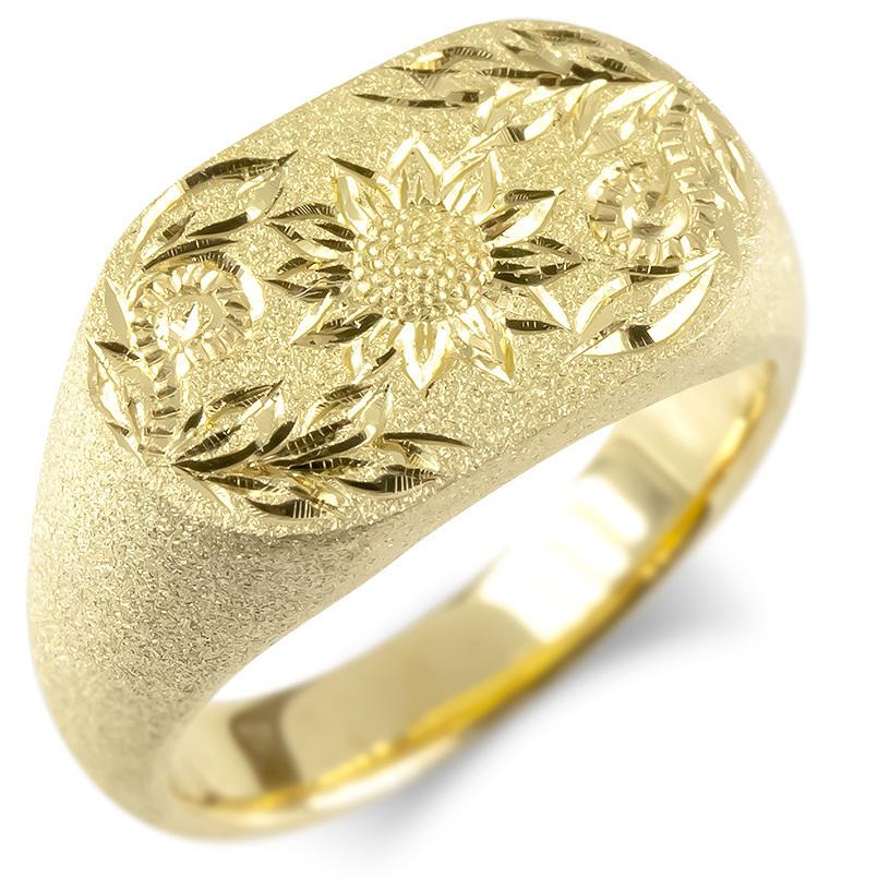 ゴールド リング 指輪 印台 ひまわり 10金 イエローゴールドk10 婚約指輪 安い エンゲージリング ピンキーリング 幅広 女性 送料無料 セール SALE