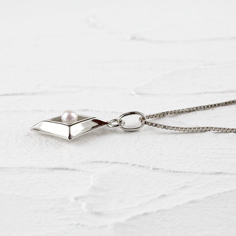 シルバー ネックレス トップ メンズ パール 菱形 シンプル ペンダント sv925 ベネチアンチェーン アコヤ真珠 ダイヤ型 男性 送料無料 人気 セール saleの画像