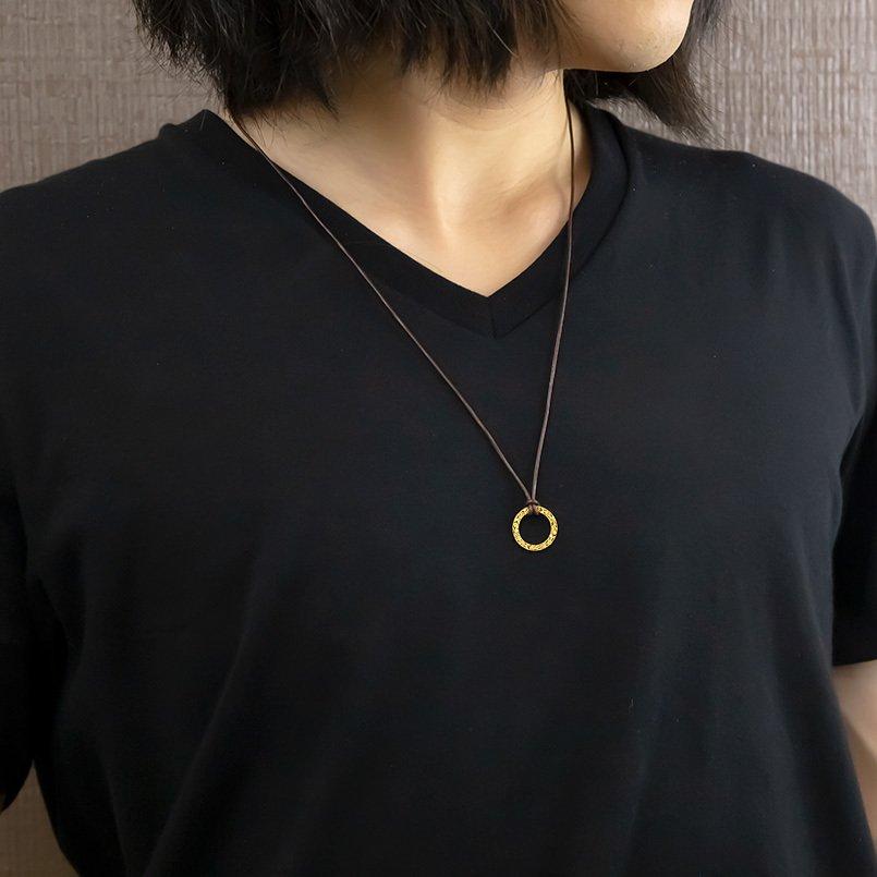 24金 ネックレス トップ 純金 メンズ ハワイアンジュエリー 金 ゴールド 24k k24 革ひも 革紐 リング シンプル キーリング 送料無料 人気 セール saleの画像