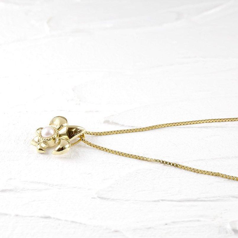 18金 ネックレス トップ メンズ パール ユリの紋章 18k イエローゴールドk18 シンプル アコヤ真珠 ミル打ち フルール・ド・リス 送料無料 人気 セール saleの画像