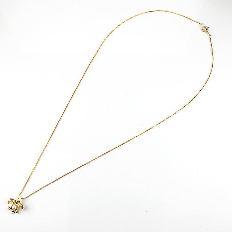 18金 ネックレス トップ メンズ パール ユリの紋章 18k イエローゴールドk18 シンプル アコヤ真珠 ミル打ち フルール・ド・リス 送料無料 人気 セール saleの画像