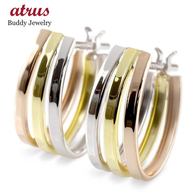 18金 14金 フープピアス コンビ イエローゴールドk18 ピンクゴールド  