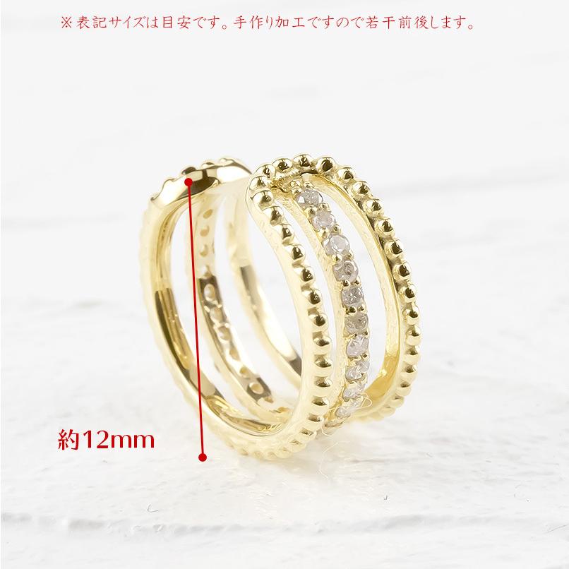 18金 イヤーカフ ダイヤモンド 3連 片耳 レディース ゴールド イエローゴールドk18 18k ミル打ち イヤカフ フープ リング あすつく 送料無料 セール saleの画像