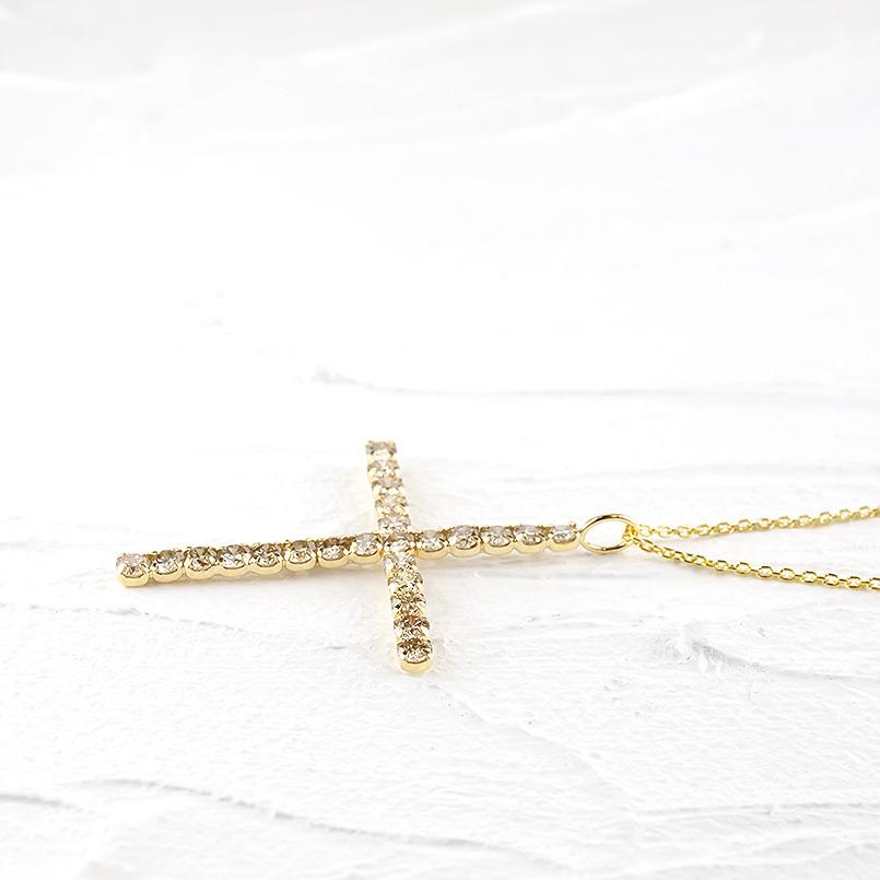 18金 ネックレス ペンダントトップ メンズ クロス ブラウンダイヤモンド SIクラス ゴールド 18k トップ 十字架 シンプル あすつく 送料無料 セール saleの画像